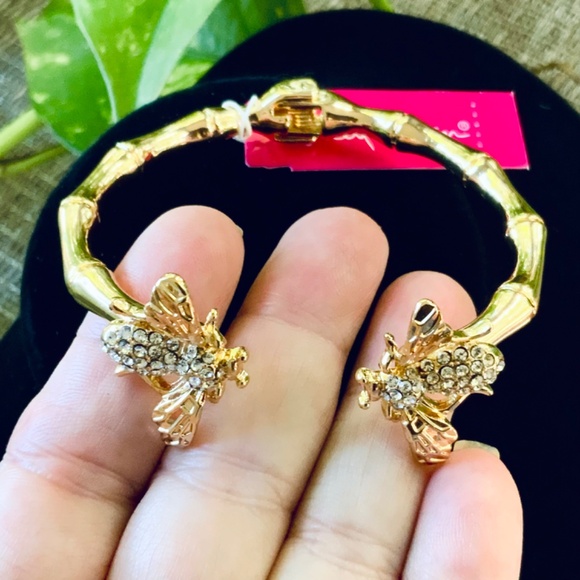 Lilly Pulitzer Bracelet NWT Sparkling BUMBLE BEE GOLD CRYSTAL ⭐️Bamboo HINGE - Picture 12 of 14